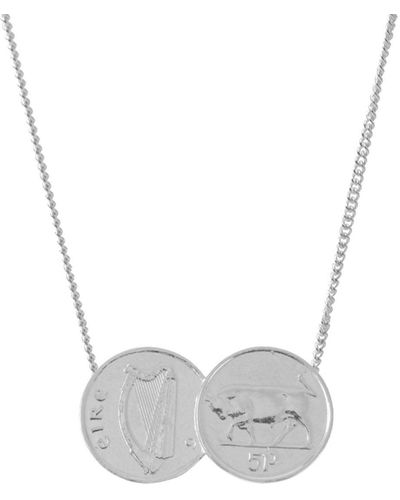 Katie Mullally Double Irish 5p Coin Necklace In Sterling - Metallic