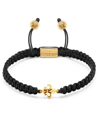 Nialaya Black String Bracelet With Gold Fleur De Lis