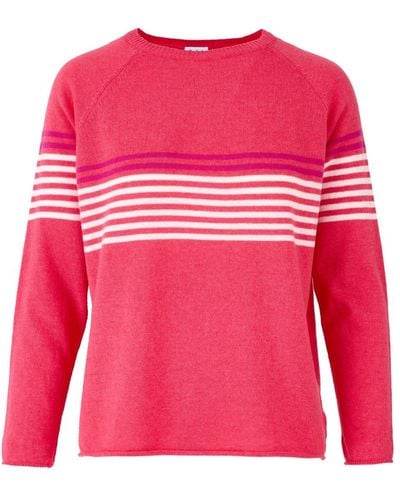 At Last Cashmere Sweater In Coral Stripe - Pink