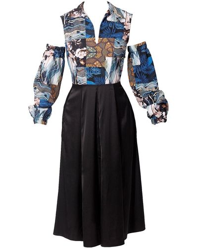 Maison Bogomil Enchanting Dress With Print And A Satin Skirt - Blue