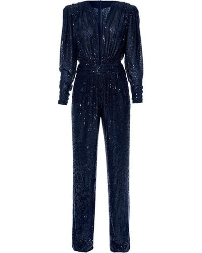 AGGI Carolyn Nightshadow Long Sleeve Sequin Jumpsuit - Blue