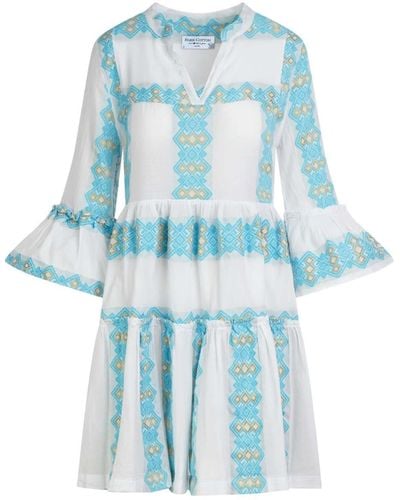 Haris Cotton Midi Cotton Dress With All Over Embroidery - Blue