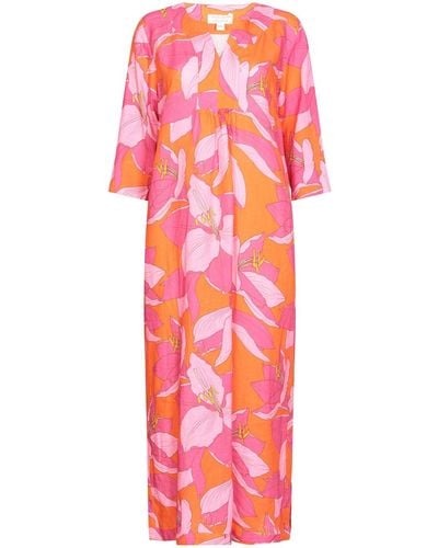 NoLoGo-chic Fruit Flower Print Linen Maxi Dress - Pink