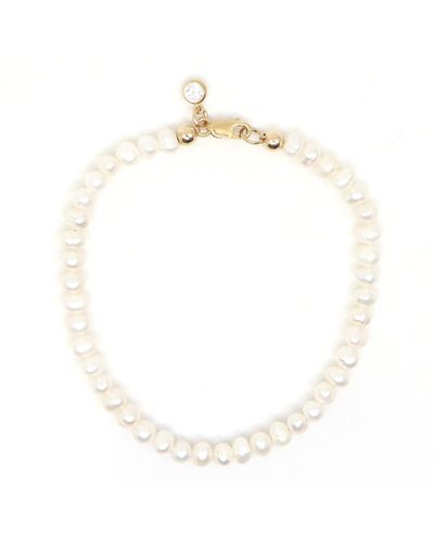 Shar Oke Dainty Freshwater Pearl & Gold Filled Beaded Bracelet - White