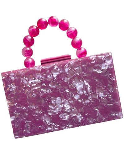 CLOSET REHAB Acrylic Party Box Purse In Electric Grape With Beaded Handle - Purple