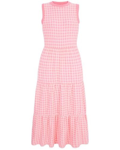 Cara & The Sky Paula Gingham Cotton Midi Dress - Pink