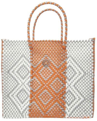 Lolas Bag Small Orange Patterned Tote Bag - White