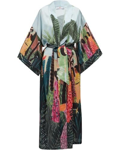 Peraluna Kauri Tropic Patterned Satin Kimono - Green