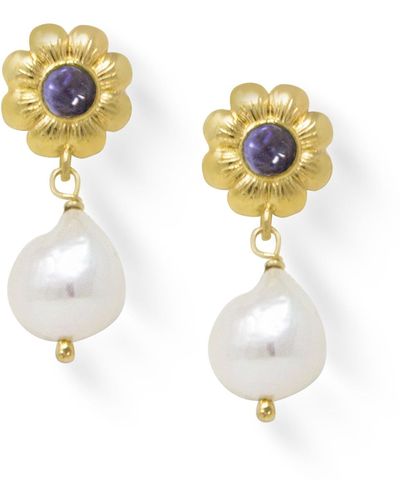 Vintouch Italy Mini Flower Gold-plated Iolite Earrings - Blue