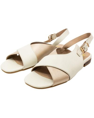 Stivali New York Roots Sandals In Ivory/gold Leather - Natural