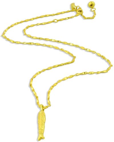 Arvino Pratapgari Textured Fish Charm Necklace - Metallic