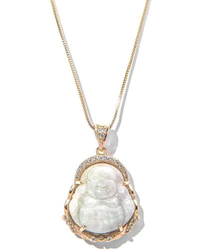 The Essential Jewels Gold Filled Light Green Jade Happy Buddha Necklace - Metallic