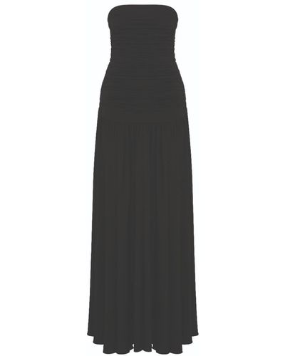 NAZLI CEREN Amber Strapless Jersey Long Dress In - Black