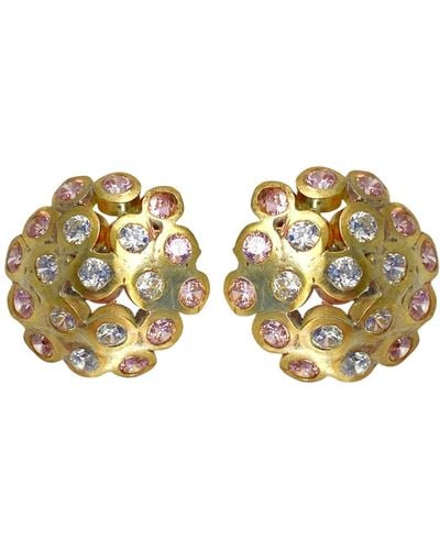 Lily Flo Jewellery Glitter Ball Earrings With Pink Sapphires And Diamonds - Metallic