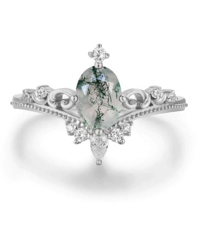Azura Jewelry Illumination Moss Agate Ring White Gold Vermeil