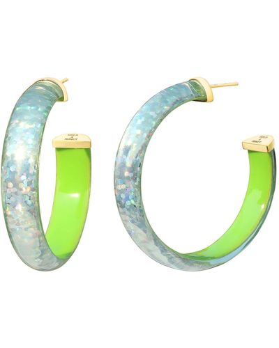 Gold & Honey Rainbow Glitter Lucite Hoops - Green