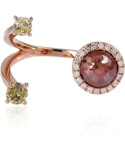 Artisan Ice Diamond Between The Finger Ring 18kt Solid Rose Gold - Pink
