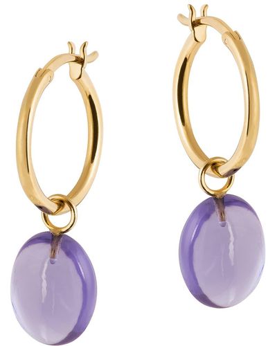 Amadeus Eden Hoop Earrings With Amethyst Gemstone Charm - Purple