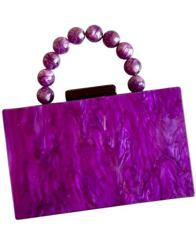 CLOSET REHAB Acrylic Party Box Purse In Grape With Beaded Handle - Purple