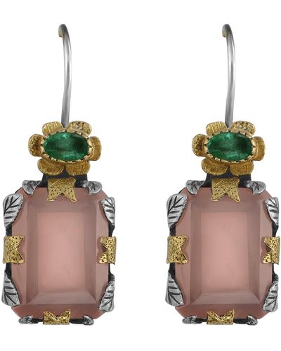 Emma Chapman Jewels Salma Rose Quartz Emerald Earrings - Green