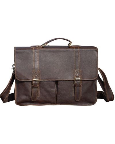 Touri Worn Look Genuine Leather Briefcase - Brown