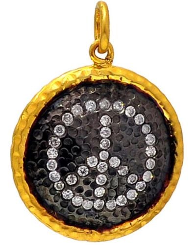 Artisan Pave Diamond Gold Sterling Silver Round Disk Peace Sign Pendant Jewelry - Metallic