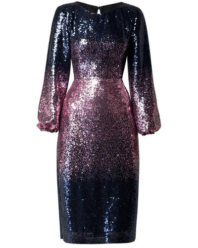 Rumour London Celeste Midi Sequined Ombré Dress With Side Slits - Blue