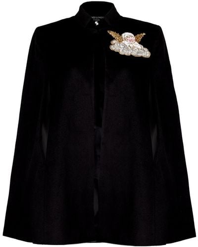 Laines London Laines Couture Wool Blend Cape With Embellished Funky Cherub - Black