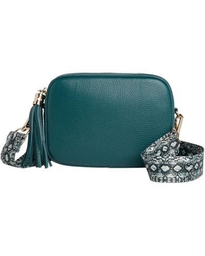 Betsy & Floss Verona Crossbody Tassel Teal Bag With Snake Print Strap - Green