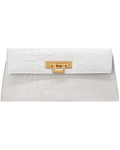 Lalage Beaumont Fonteyn Clutch Orinoco Print Calf Leather Handbag - White