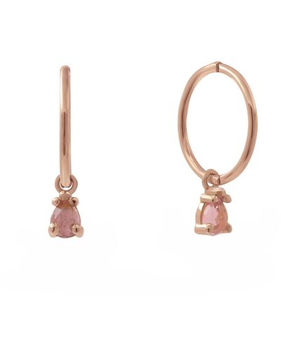 Lee Renee Pink Tourmaline Clicker Hoop Earrings - White