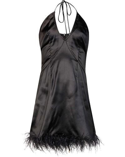 Amy Lynn Aaesha Black Satin Faux Feather Trim Dress