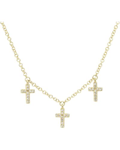 KAMARIA Triple Diamond Cross Necklace In 14k Gold - Metallic