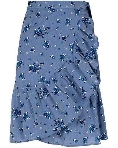 Conquista Floral Wrap Ruffle Skirt - Blue