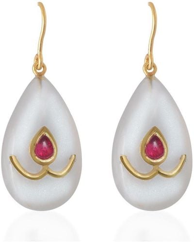 Emma Chapman Jewels Snowflake Moonstone Ruby Earrings - White