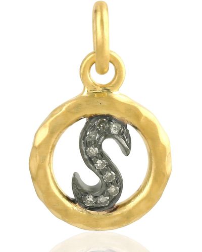 Artisan 18k Yellow Gold & 925 Silver With Pave Diamond Initial "s" Letter Pendant - Metallic