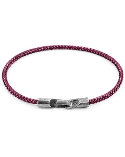 Anchor and Crew Aubergine Purple Talbot Silver & Rope Bracelet - Red
