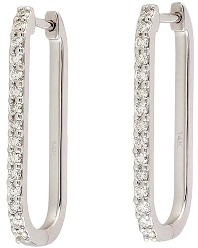 Artisan Large Rectangle In 14k Gold & Micro Pave Diamond Hoop Earrings - White