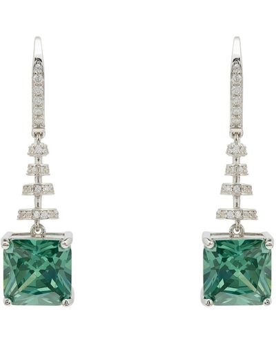 LÁTELITA London Spiral Square Crystal Drop Earrings Emerald Green Silver