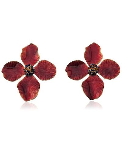 Milou Jewelry Clover Flower Earrings - Red