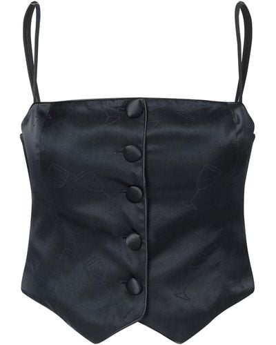 NOT JUST PAJAMA Silk Bustier Camisole With Vest Design - Black