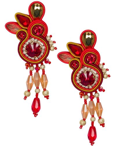 Meghan Fabulous Royal Highness Rhinestone Dangle Earrings - Red