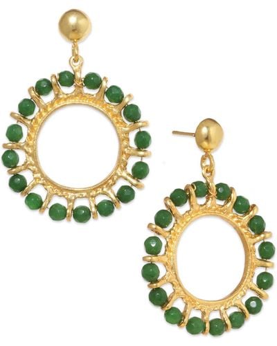 Ottoman Hands Acadia Green Jade Beaded Front Hoop Earrings - Metallic