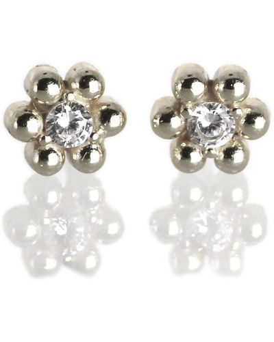 VicStoneNYC Fine Jewelry Natural Diamond Flower Stud Gold Earrings - White