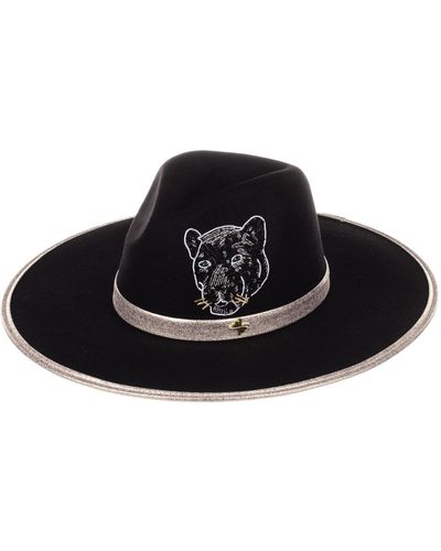 Laines London Couture Fedora Hat With Embellished Panther - Black