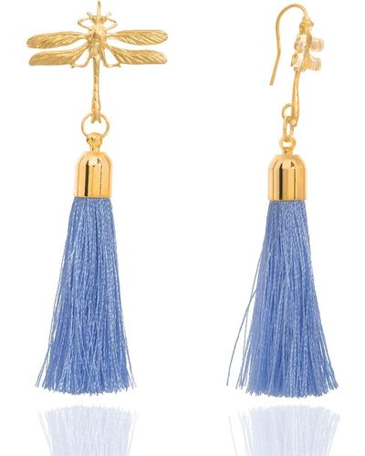 C.J.M Dragonfly Tassel Earrings - Blue