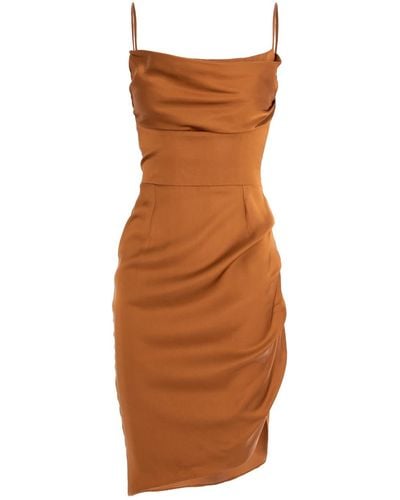 AVENUE No.29 Midi Slip Dress With Side Gathering - Brown
