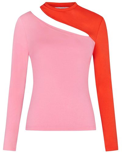blonde gone rogue Vanity Slit Jersey Top In Pink And Red