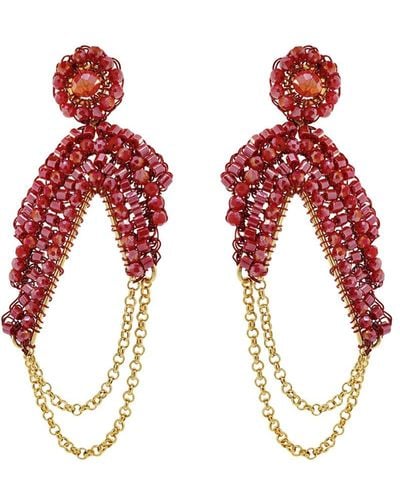 Lavish by Tricia Milaneze Red & Gold Freya Maxi Handmade Crochet Earrings