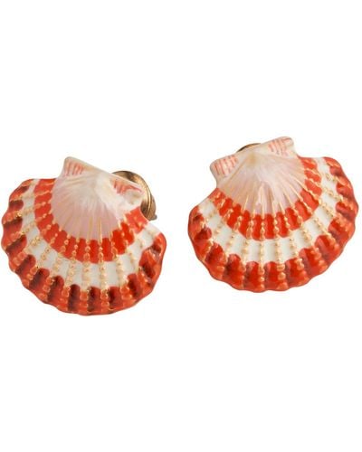 Fable England Fable Clam Shell Worn Gold Stud Earrings - Orange